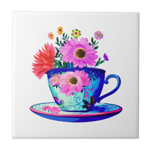 Azulejo Teacup de bonito con flores rosas