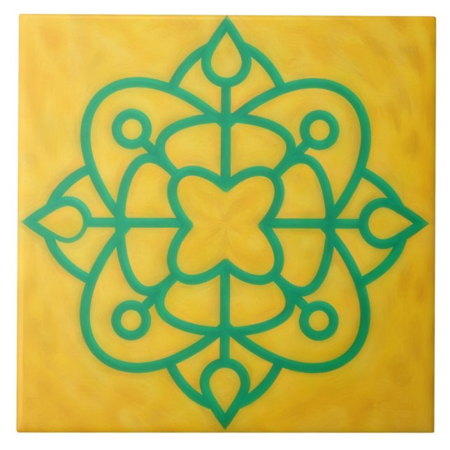 Azulejo Teal and Gold Celtic Style Decorative Tile (Frente)