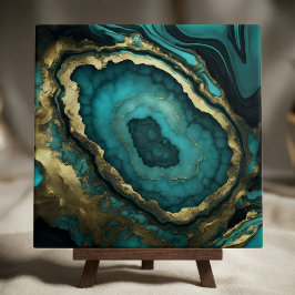 Azulejo Teal Turquoise and Gold Agate Geode Liquid Marble