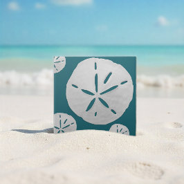 Azulejo Teal & White Tropical Beach Sand Dollar