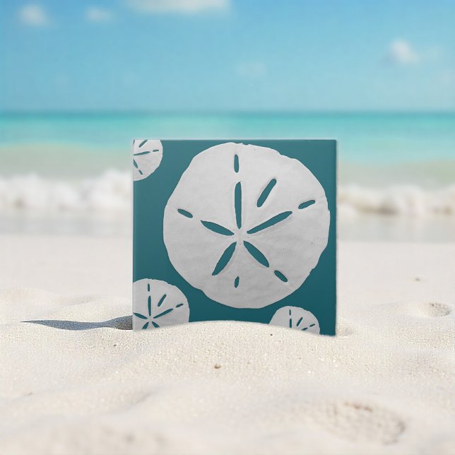 Azulejo Teal & White Tropical Beach Sand Dollar (Subido por el creador)