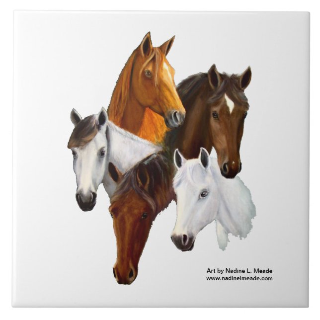 Azulejo Teja, 5 cabezas de caballo (Frente)