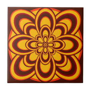 Azulejo Teja, flor abstracta 2, azafrán anaranjado Brown