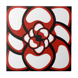 Azulejo Teja, flor abstracta 3, rojo, negro, blanco