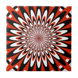 Azulejo Teja, flor abstracta 5, rojo, negro, blanco