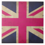 Azulejo Teja/Trivet de la bandera de Union Jack<br><div class="desc">Un ilustracion gráfico de una bandera vieja en rosa brillante,  azul de Union Jack y bate una alternativa al rojo,  al blanco y al azul tradicionales</div>