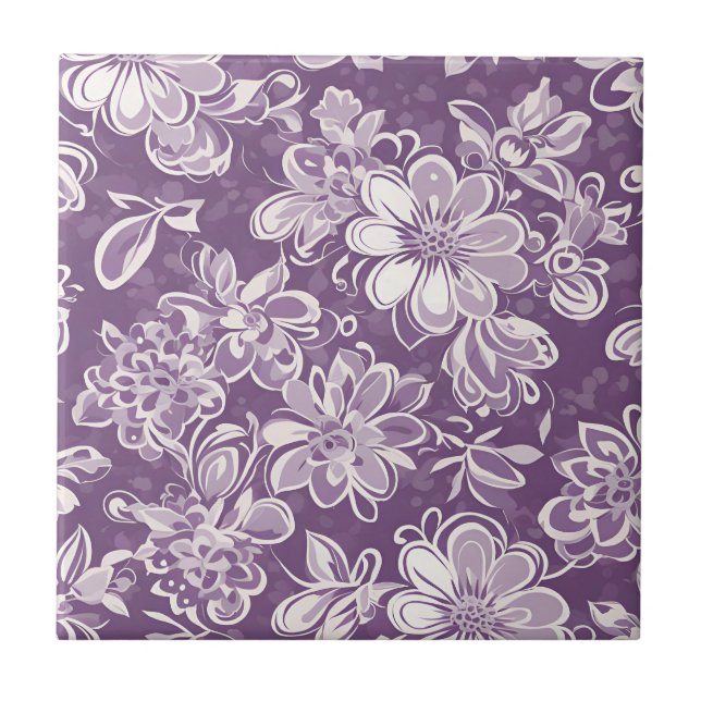 Azulejo Tejido cerámico con un patrón morado floral (Frente)