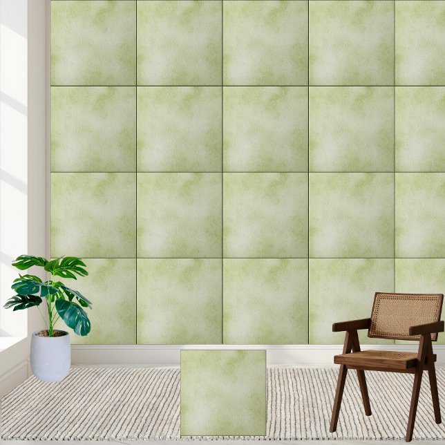 Azulejo Tejido cerámico de textura verde suave (Soft Green Watercolor Texture Ceramic Tile)