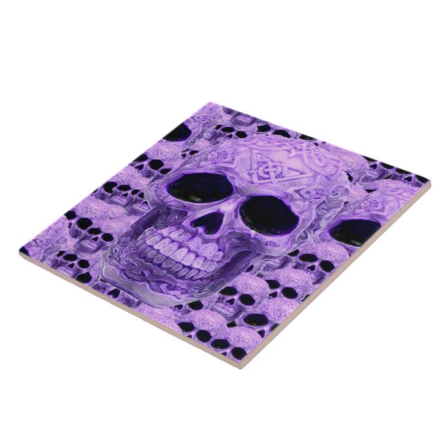 Azulejo Tejido de calavera céltica púrpura (Lado)