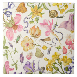 Azulejo Tejido de cerámica botánica vintage