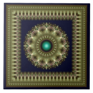 Azulejo Tejido de cerámica de patrón verde ornamentado f