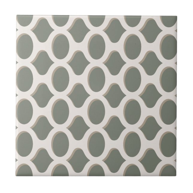 Azulejo Tejido de cerámica geométrico verde blanco decorat (Frente)
