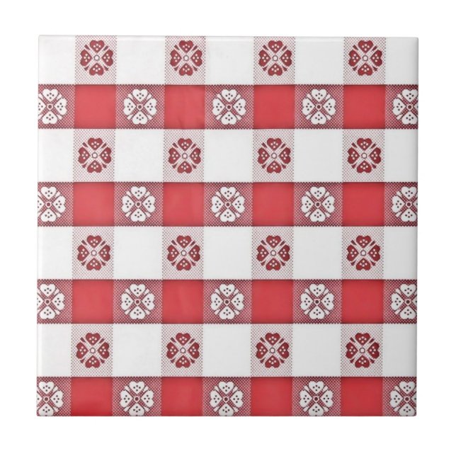 Azulejo Tejido de impresión de tela de mesa rojo y blanco  (Frente)