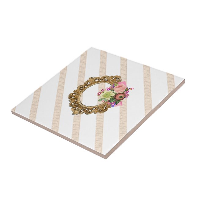 Azulejo Tejido de mosaico cerámico Beige y tinte blanca Vi (Lado)