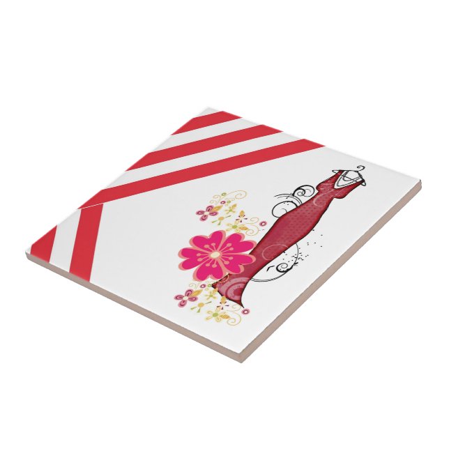 Azulejo Tejido de mosaico cerámico Tiras Rojas y Blancas V (Lado)