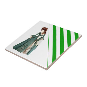 Azulejo Tejido de mosaico cerámico Tiras verdes y blancas 