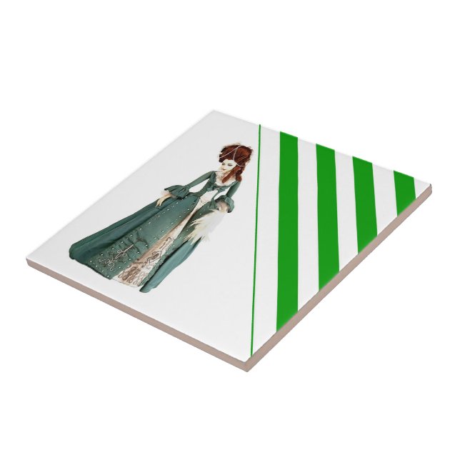 Azulejo Tejido de mosaico cerámico Tiras verdes y blancas  (Lado)