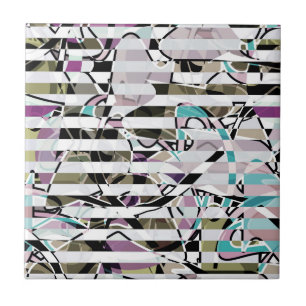 Azulejo Tejidos abstractos de rayas de color turquesa beig