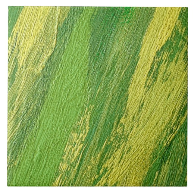 Azulejo Tejidos diagonales abstractos verdes y amarillos (Frente)