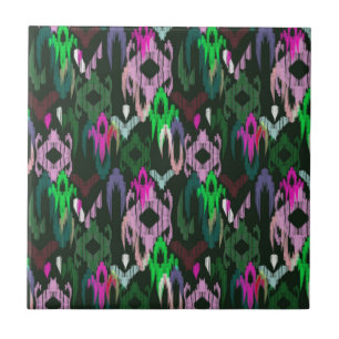 Azulejo Tejiendo ikat en rosa y verde.Mosaico cerámico