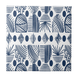 Azulejo Tela de barro tribal caribeño: blanco, azul marino