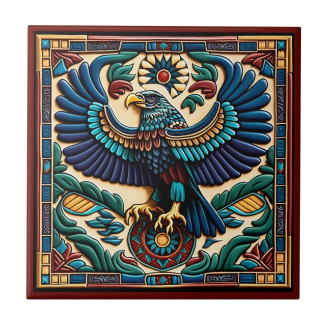 Azulejo Tela de cerámica de águila estilo huichol mexicano (Frente)