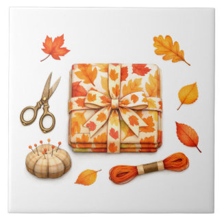 Azulejo Tela y accesorios de costura de acuarela Otoño