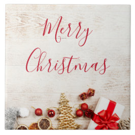 Azulejo Temas de navidades en una pizarra de madera rústic