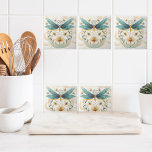 Azulejo Temática primaveral Azul y Dragonfly de oro<br><div class="desc">Baldosa cerámica en una agua suave y dorada con libélula y una olla de planta. El fondo girado de oro resalta la libélula y la olla de la planta.</div>