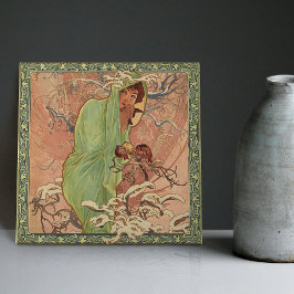 Azulejo Temporada de invierno de Alphonse Mucha Art Nouvea