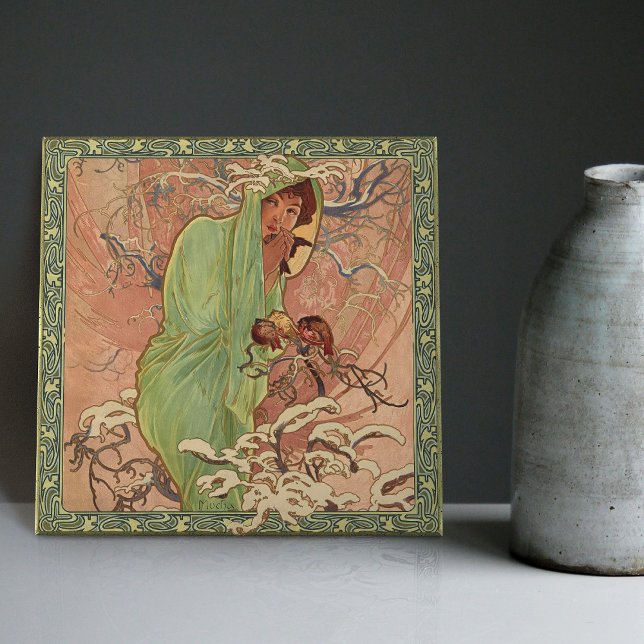 Azulejo Temporada de invierno de Alphonse Mucha Art Nouvea (Subido por el creador)