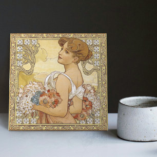 Azulejo Temporada de verano de Alphonse Mucha Art Nouveau