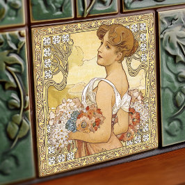 Azulejo Temporada de verano de Alphonse Mucha Art Nouveau