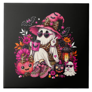 Azulejo Temporada espeluznante fantasma lindo en sombrero 