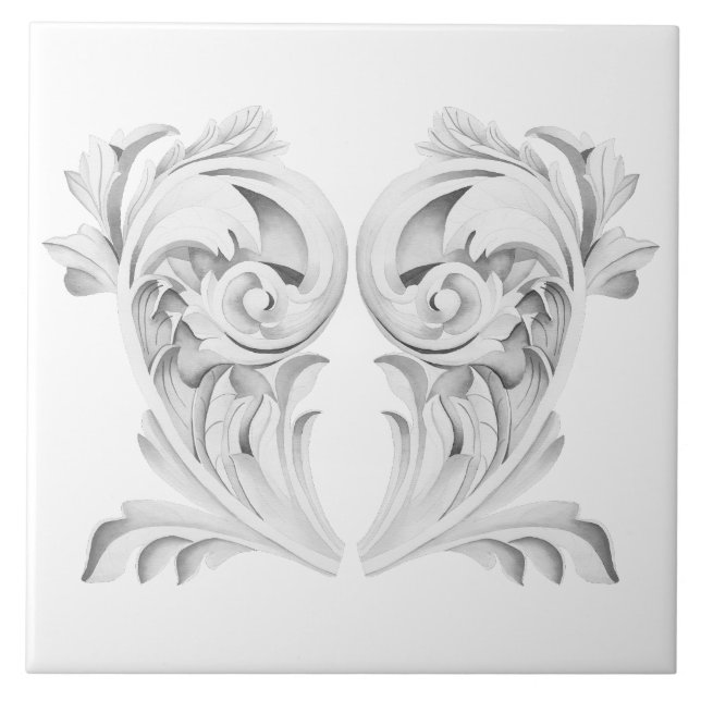 Azulejo Tendrils de mármol en una tela cerámica blanca (Frente)
