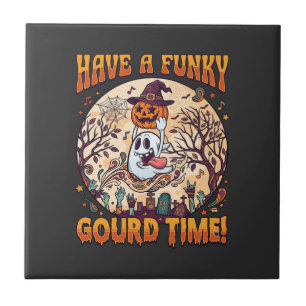 Azulejo Tener tiempo de calabaza funky Halloween Fantasma