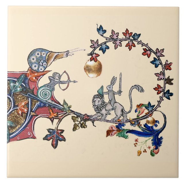 Azulejo TERCERA GUERRA BESTIARIA MEDIEVAL, conejo asesino, (Frente)