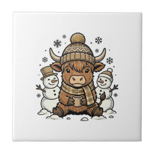 Azulejo Ternero de las Tierras Altas Lindo Muñeco de Nieve