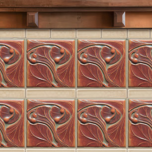 Azulejo Terracota Floral Pared Decoración Art Nouveau Vint