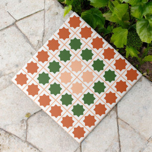 Azulejo Terracota Islámica Geométrica Verde Fuzz Melocotón