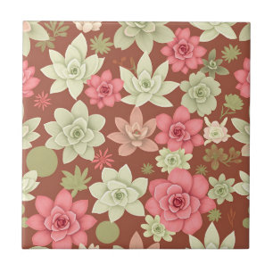 Azulejo Terracota Rosa Polvorienta Suculenta Floral Echeve