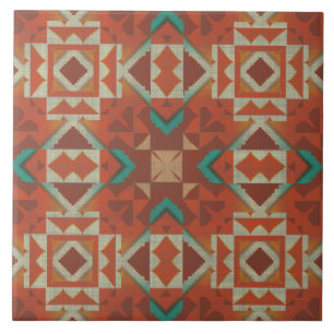Azulejo Terracota Verde Acuático Naranja Arte Étnico Triba