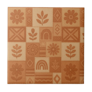 Azulejo Terracotta Patchwork Quilt Rustic Farmhouse Floral