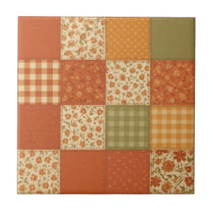 Azulejo Terracotta Patchwork Quilt Rustic Farmhouse Floral