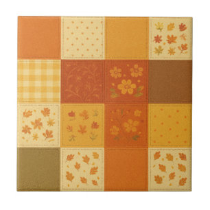 Azulejo Terracotta Patchwork Quilt Rustic Farmhouse Floral