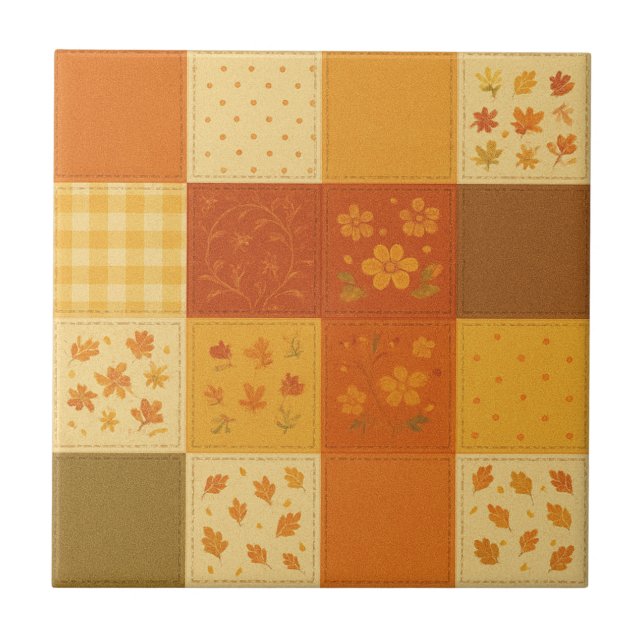 Azulejo Terracotta Patchwork Quilt Rustic Farmhouse Floral (Frente)