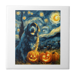 Azulejo Terranova Newfie Perro Lindo Halloween Jack O Lant