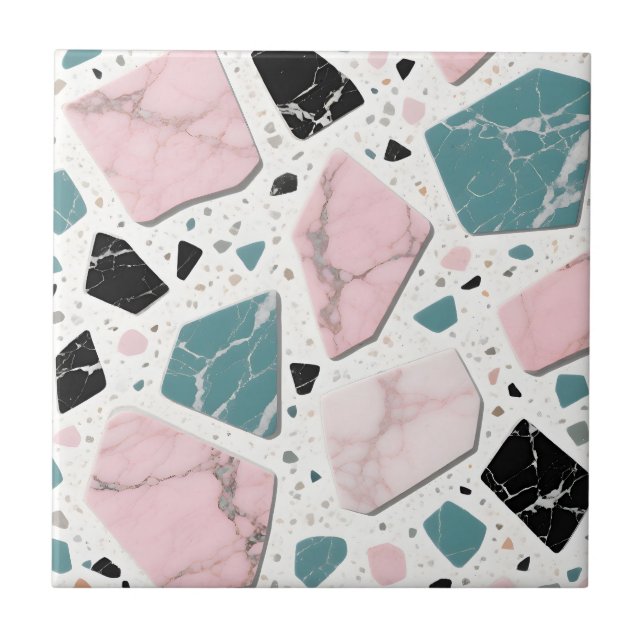 Azulejo Terrazo Mármol Pastel Rosa Verde Moderno (Frente)