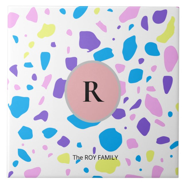 Azulejo TERRAZZO MONOGRAM FAMILIA NOMBRE PERSONALIZADO Til (Frente)