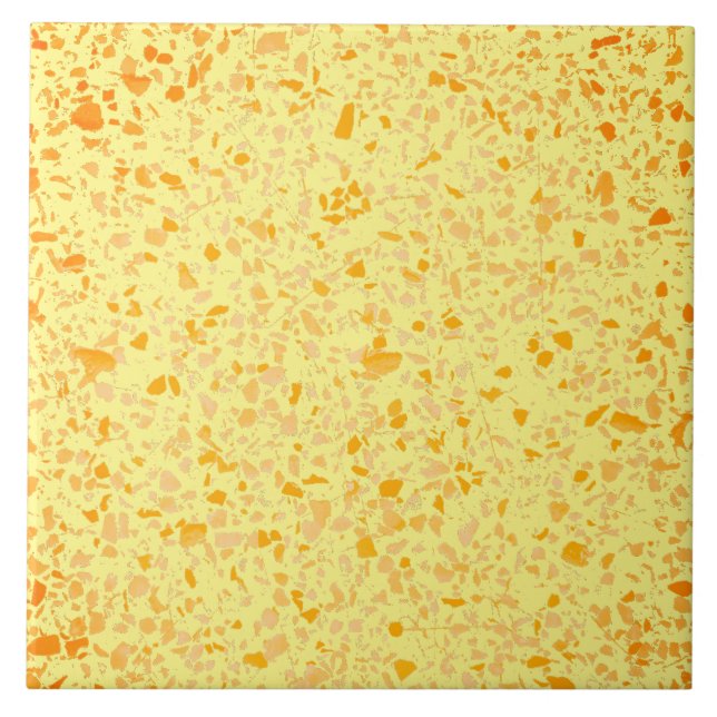 Azulejo Terrazzo Naranja Amarillo Aspecto minimo de Piedra (Frente)